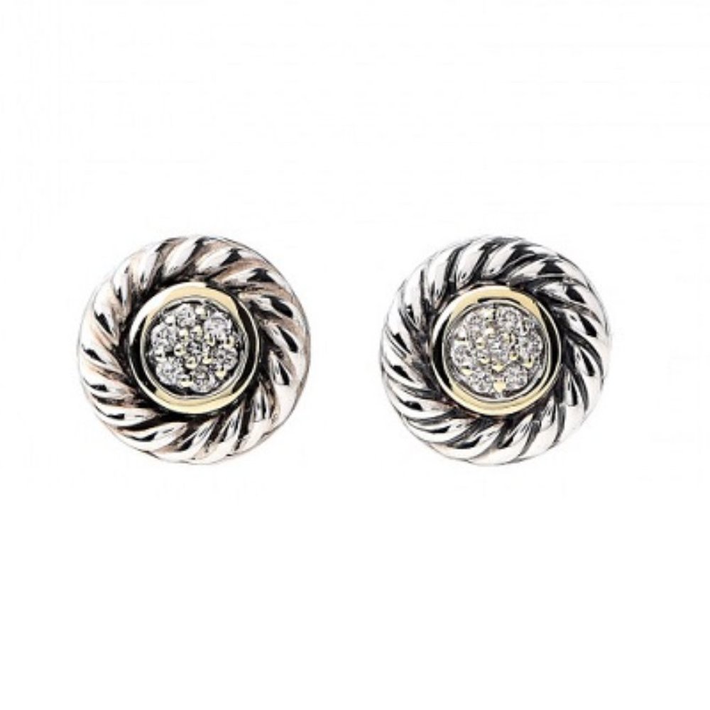 DAVID YURMAN Cable & Diamond Cookie Stud Earrings